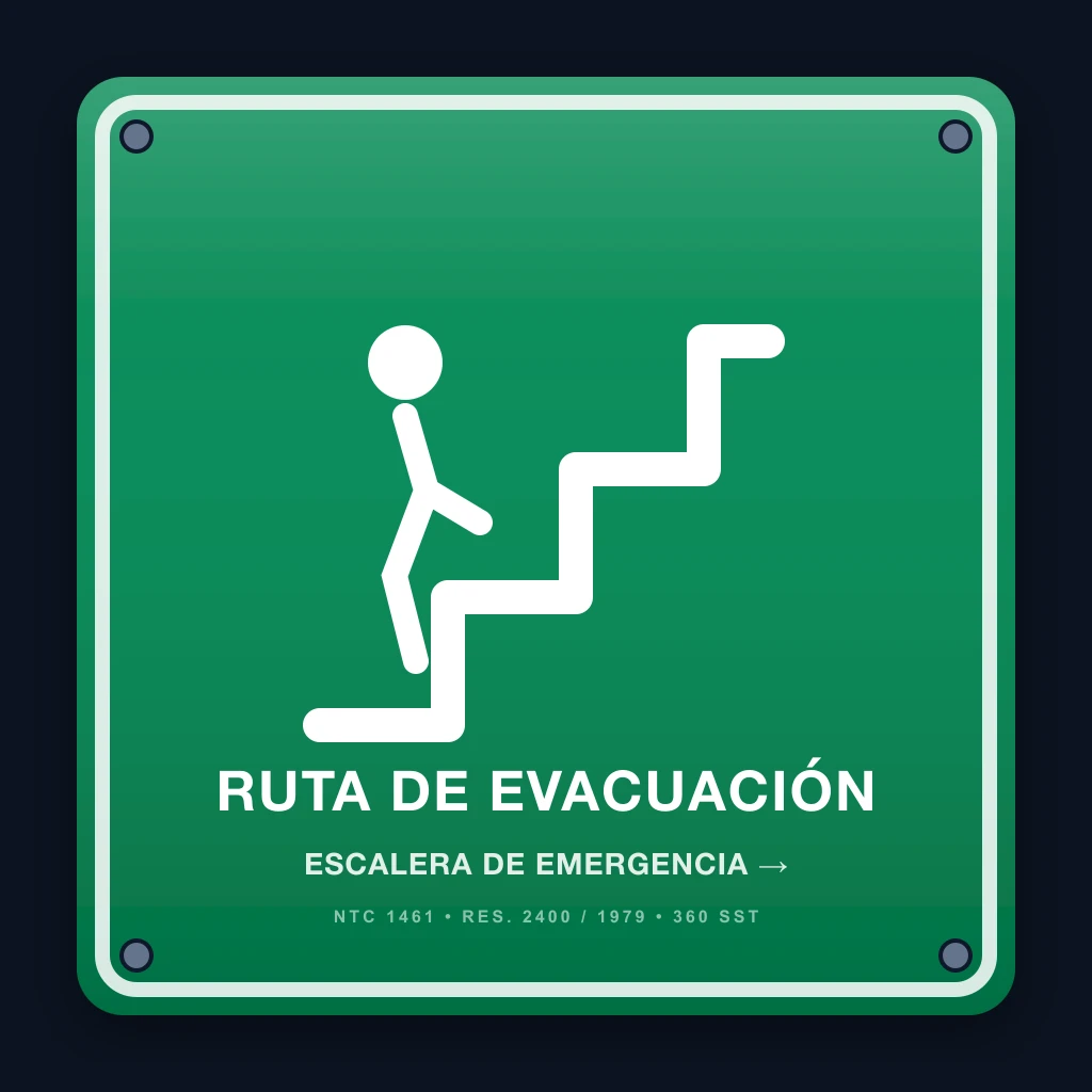 señal de evacuación muñeco escalera flecha derecha